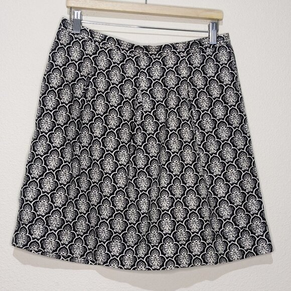 LOFT  Brocade Linen Skirt Womens Size 8 Pleated Print Mini Black - Picture 5 of 5